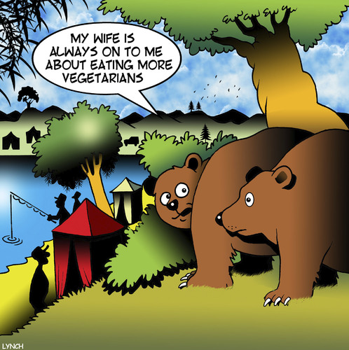 Cartoon: Eat more vegetarians (medium) by toons tagged bears,vegetarians,vegan,hunters,carnivore,diet,animals,hungry,bears,vegetarians,vegan,hunters,carnivore,diet,animals,hungry