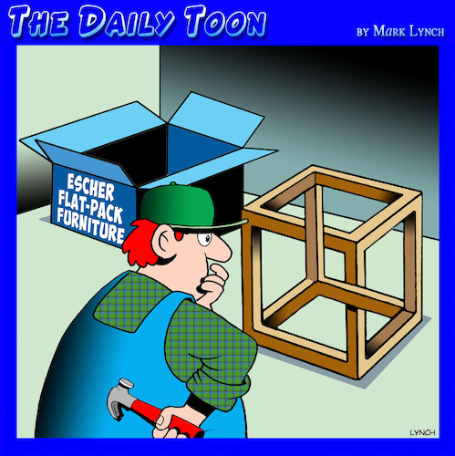 Cartoon: Escher DIY furniture (medium) by toons tagged escher,diy,flatpack,furniture,escher,diy,flatpack,furniture