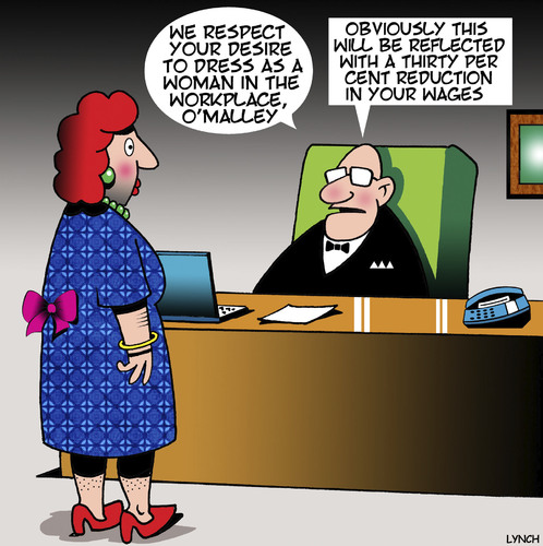 Cartoon: Female wages (medium) by toons tagged transvestite,womens,wages,wage,equality,dressing,up,as,woman,workplace,transvestite,womens,wages,wage,equality,dressing,up,as,woman,workplace