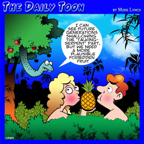 Cartoon: Forbidden fruit (medium) by toons tagged serpent,forbidden,fruit,pineapples,snakes,serpent,forbidden,fruit,pineapples,snakes