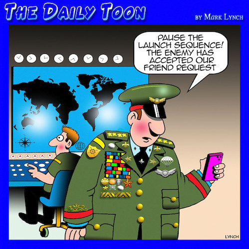 Cartoon: Friend requests (medium) by toons tagged war,launch,codes,social,media,bombing,war,launch,codes,social,media,bombing