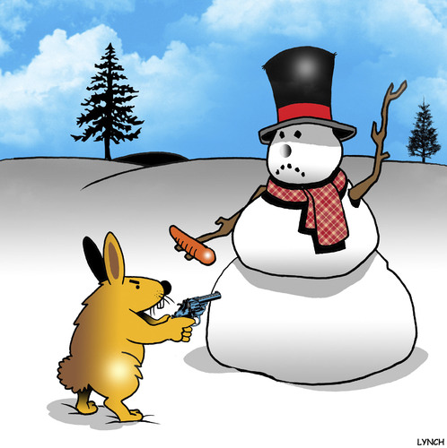 Cartoon: Gimme the carrot! (medium) by toons tagged snowman,rabbits,robbery,stickup,guns,burglar,carrots,snowman,rabbits,robbery,stickup,guns,burglar,carrots