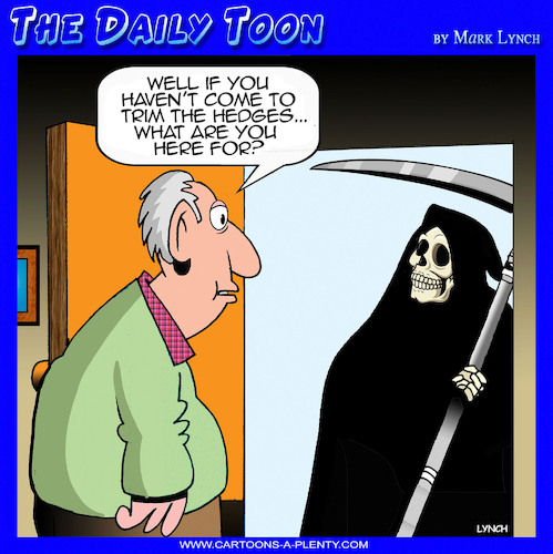 Cartoon: Grim times (medium) by toons tagged grim,reaper,scythe,hedge,trimmer,grim,reaper,scythe,hedge,trimmer