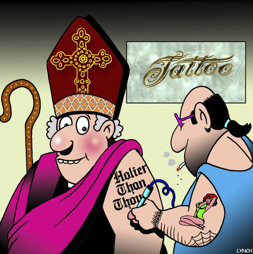 Cartoon: Holier than thou (medium) by toons tagged tattoo,parlour,holier,than,thou,bishop,clergy,cardinal,rightious,tattoo,parlour,holier,than,thou,bishop,clergy,cardinal,rightious