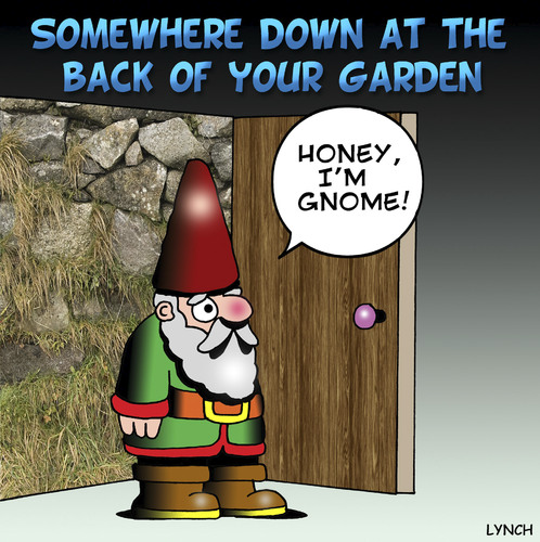 Cartoon: Honey Im Gnome (medium) by toons tagged gnomes,garden,ornaments,hedges,statues,gardens,flowers,plants,horticulture,landscaping