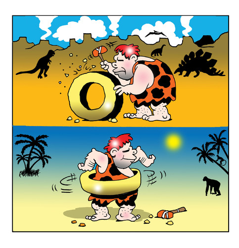 Cartoon: hoops (medium) by toons tagged the,wheel,caveman,dinosaurs,prehistoric,tools,hoops,sport