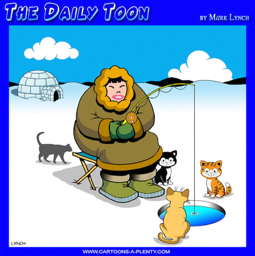 Cartoon: Ice fishing (medium) by toons tagged cats,ice,fisherman,innuits,eskimos,fishing,cats,ice,fisherman,innuits,eskimos,fishing