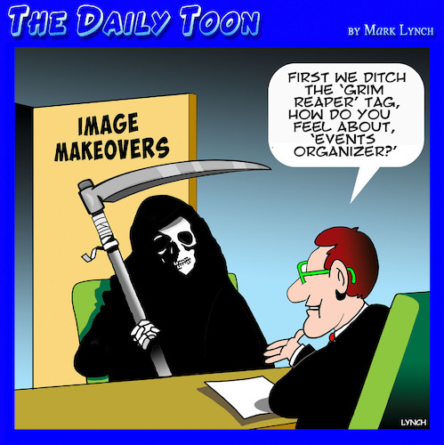 Cartoon: Image makeover (medium) by toons tagged public,relations,grim,reaper,events,organizer,public,relations,grim,reaper,events,organizer