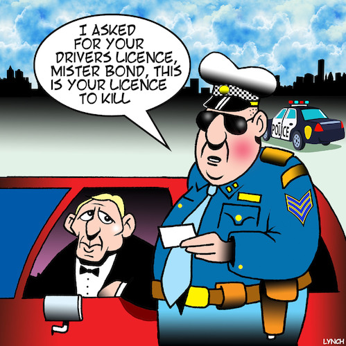 Cartoon: Jame Bond (medium) by toons tagged 007,james,bond,licence,to,kill,movie,heroes,police,drivers,speeding,offence,007,james,bond,licence,to,kill,movie,heroes,police,drivers,speeding,offence