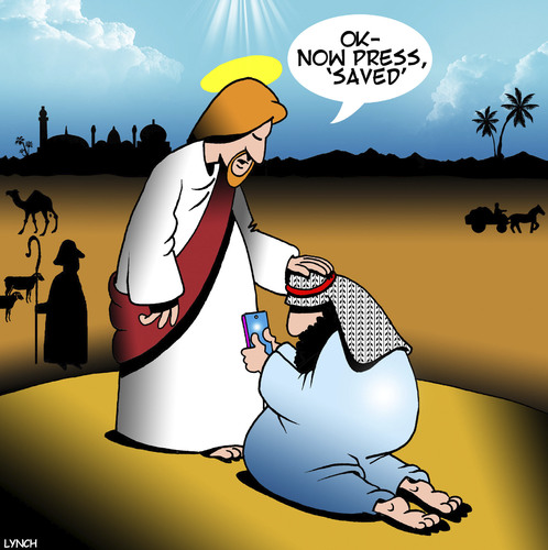 Cartoon: Jesus saves (medium) by toons tagged miracles,press,save,smart,phones,miracles,press,save,smart,phones