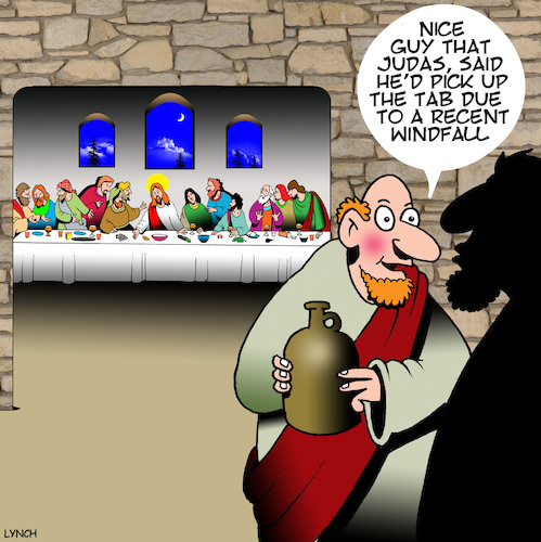 Cartoon: Judas (medium) by toons tagged last,supper,judas,apostles,30,pieces,of,silver,crucifixion,betrayed,windfall,last,supper,judas,apostles,30,pieces,of,silver,crucifixion,betrayed,windfall