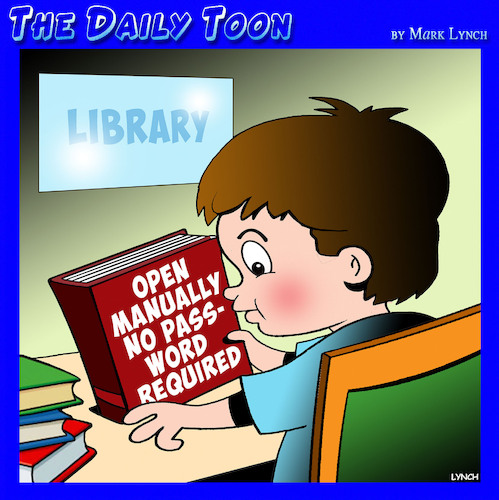Cartoon: Libraries (medium) by toons tagged book,reading,passwords,library,book,reading,passwords,library