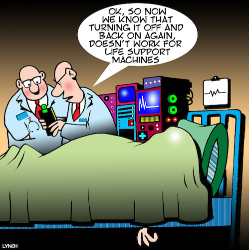 Cartoon: Life support machine (medium) by toons tagged tech,support,life,turn,off,and,back,on,doctors,intensive,care,deceased,tech,support,life,turn,off,and,back,on,doctors,intensive,care,deceased