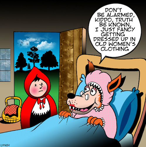 Cartoon: Little Red Riding Hood (medium) by toons tagged cross,dressing,big,bad,wolf,nursery,rhymes,red,riding,hood,transvestite,cross,dressing,big,bad,wolf,nursery,rhymes,red,riding,hood,transvestite