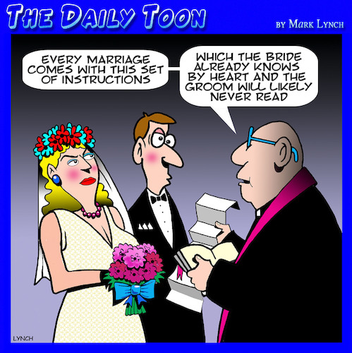 Cartoon: Marriage instructions (medium) by toons tagged men,reading,instruction,marriage,contract,manuals,men,reading,instruction,marriage,contract,manuals