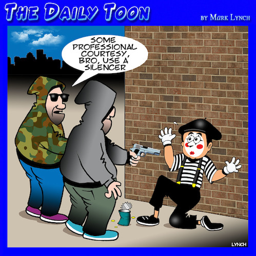 Cartoon: Mime (medium) by toons tagged mimes,professional,courtesy,gun,silencer,murder,hitman,street,performer,mimes,professional,courtesy,gun,silencer,murder,hitman,street,performer