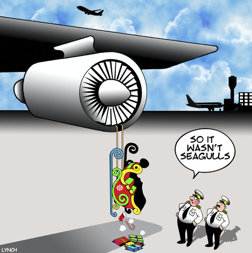 Cartoon: Not seagulls (medium) by toons tagged santas,reindeers,sleigh,sucked,into,jet,engine,xmas,christmas,presents,santas,reindeers,sleigh,sucked,into,jet,engine,xmas,christmas,presents