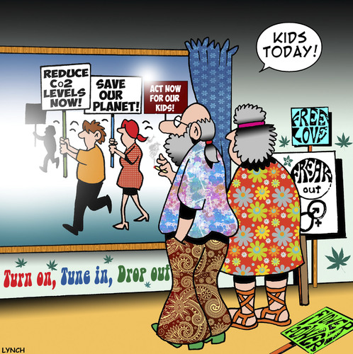 Cartoon: Old Hippies (medium) by toons tagged hippies,kids,today,older,generation,environmental,issues,co2,emissions,save,the,planet,hippies,kids,today,older,generation,environmental,issues,co2,emissions,save,the,planet