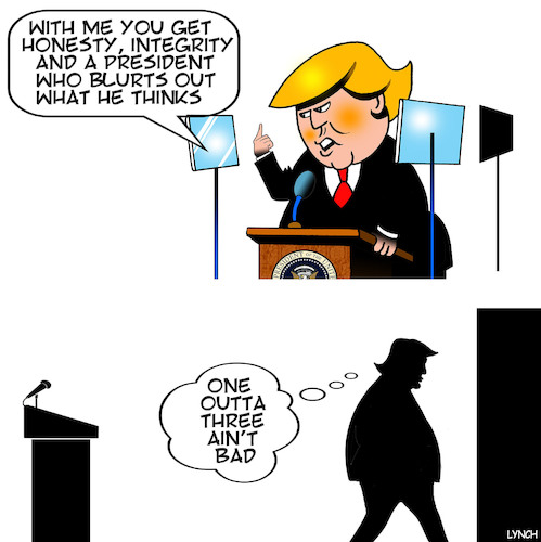 Cartoon: One out of three (medium) by toons tagged donald,trump,honesty,integrity,lectern,donald,trump,honesty,integrity,lectern
