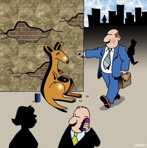 Cartoon: pocket money (medium) by toons tagged kangaroos,australia,begging,loose,change