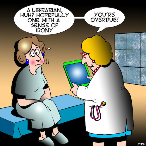 Cartoon: Pregnant (medium) by toons tagged librarian,pregnant,overdue,library,doctor,diagnosis,librarian,pregnant,overdue,library,doctor,diagnosis