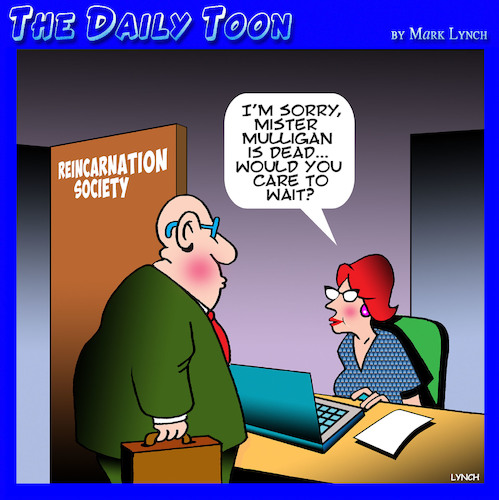 Cartoon: Reincarnation (medium) by toons tagged reincarnation,care,to,hold,afterlife,reincarnation,care,to,hold,afterlife