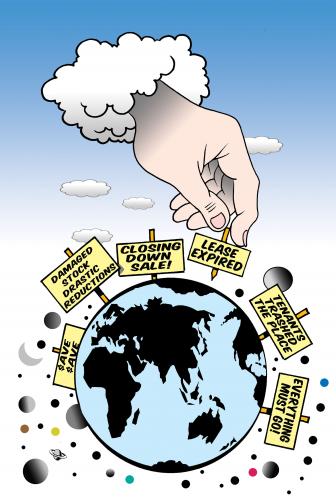 Cartoon: sale (medium) by toons tagged earth,god,real,estate,global,warming,ecology,sales