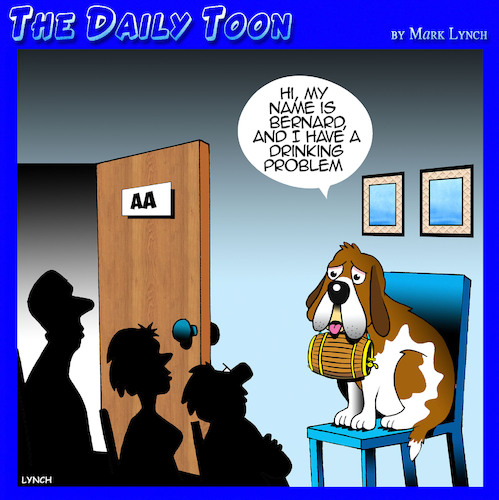 Cartoon: St Bernard (medium) by toons tagged aa,addictions,drinking,problem,st,bernard,dog,meeting,aa,addictions,drinking,problem,st,bernard,dog,meeting