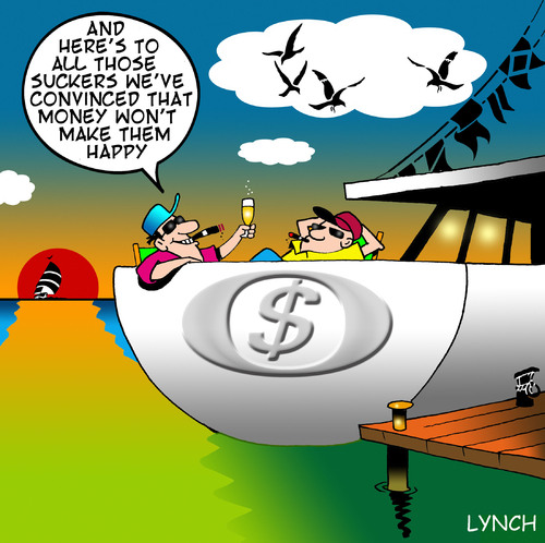 Cartoon: Suckers (medium) by toons tagged money,wealth,boating,luxury,yacht,happiness,cant,buy,super,rich,champagne,wine,suckers,cigars,vs,poor