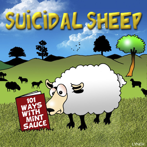 Cartoon: suicidal sheep (medium) by toons tagged suicide,sheep,depression,mint,sauce