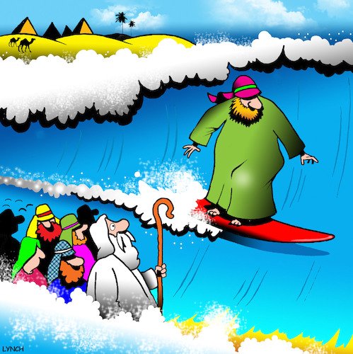 Cartoon: Surfing Israelite (medium) by toons tagged moses,israelites,surfing,parting,the,sea,sport,egypt,pharohs,surfboard,moses,israelites,surfing,parting,the,sea,sport,egypt,pharohs,surfboard