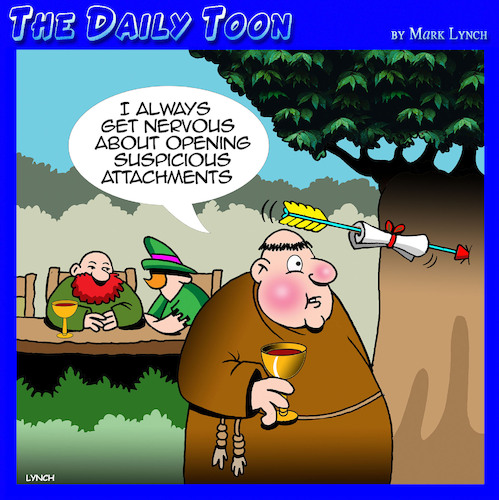 Cartoon: Suspicious attachments (medium) by toons tagged robin,hood,friar,tuck,email,attachments,robin,hood,friar,tuck,email,attachments