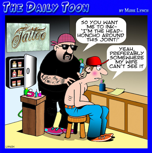 Cartoon: Tattoo parlor (medium) by toons tagged tattoos,bosses,head,honcho,henpecked,tattoos,bosses,head,honcho,henpecked
