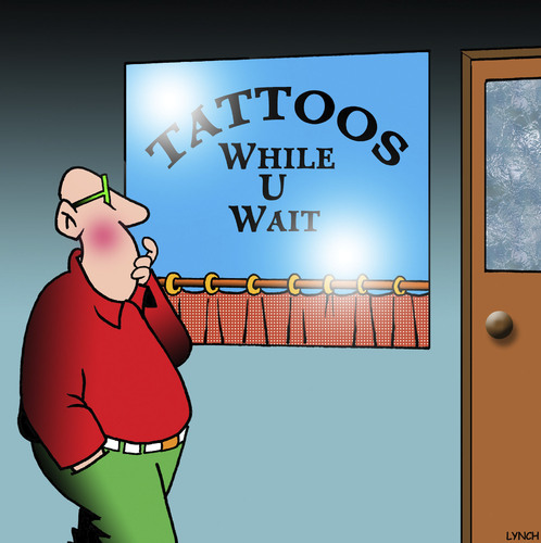 Cartoon: Tattoo parlour (medium) by toons tagged tattoos,while,you,wait,silly,signs,body,art,tattoos,while,you,wait,silly,signs,body,art