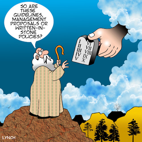 Cartoon: Ten commandments (medium) by toons tagged company,policy,ten,commandments,moses,god,bible,story,management,guidelines,policies,company,policy,ten,commandments,moses,god,bible,story,management,guidelines,policies