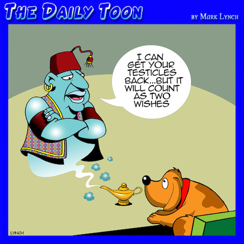 Cartoon: Testicles (medium) by toons tagged neutered,dogs,genie,testicles,balls,three,wishes,neutered,dogs,genie,testicles,balls,three,wishes