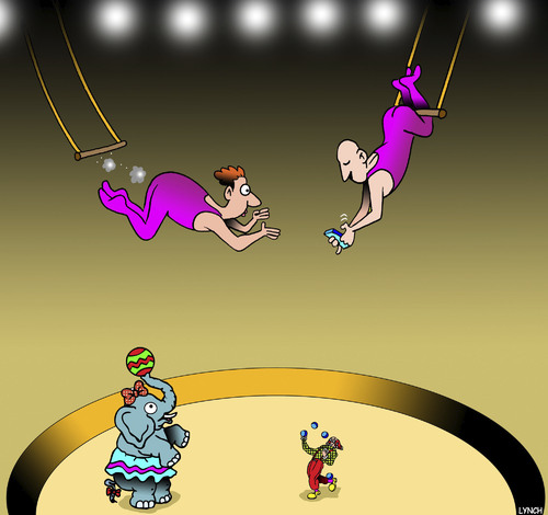 Cartoon: Texting trapeze artist (medium) by toons tagged texting,circus,performer,trapeze,social,media,smart,phone,iphone,distracted,texting,circus,performer,trapeze,social,media,smart,phone,iphone,distracted