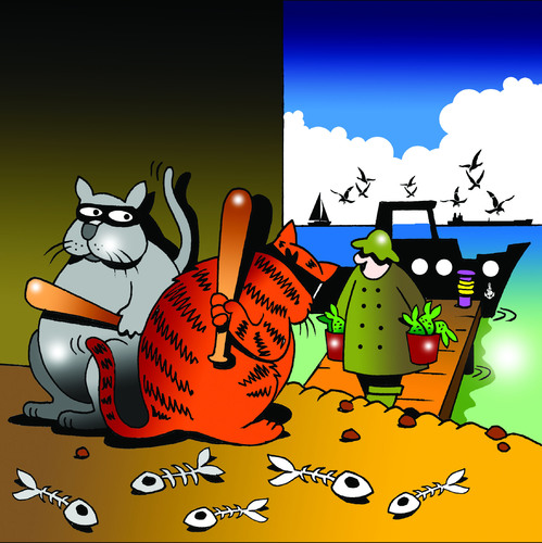 Cartoon: the ambush (medium) by toons tagged fishing,cats,north,sea,animals,seafood,boats,ambush