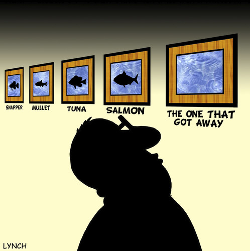 Cartoon: The one that got away (medium) by toons tagged fishing,fish,fisherman,oceans,sport,and,chips,salmon,cod