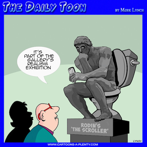 Cartoon: The Scroller (medium) by toons tagged the,thinker,rodin,sculpture,art,gallerydoom,scrolling,texting,on,toilet,the,thinker,rodin,sculpture,art,gallerydoom,scrolling,texting,on,toilet