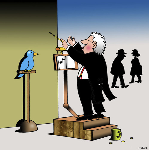 Cartoon: The Songbird (medium) by toons tagged conductor,orchestra,birds,busking,band,singing,maestro,baton,conductor,orchestra,birds,busking,band,singing,maestro,baton