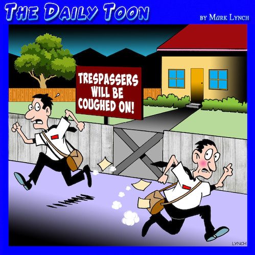 Cartoon: Trespassers (medium) by toons tagged jehovahs,witnesses,mormans,warning,signs,jehovahs,witnesses,mormans,warning,signs