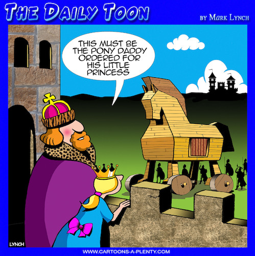 Cartoon: Trojan horse (medium) by toons tagged trojans,royalty,princess,pony,trojans,royalty,princess,pony