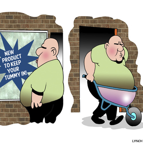 Cartoon: Tummy holder (medium) by toons tagged obesity,weight,loss,girdle,stomach,guts,sales,wheelbarrow,obesity,weight,loss,girdle,stomach,guts,sales,wheelbarrow