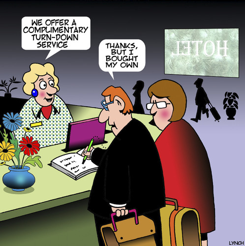 Cartoon: Turn down service (medium) by toons tagged hotel,check,in,husband,refused,marriage,relationships,love,complimentary,turn,down,service,motels,accommodation,hotel,check,in,husband,refused,sex,marriage,relationships,love,complimentary,turn,down,service,motels,accommodation