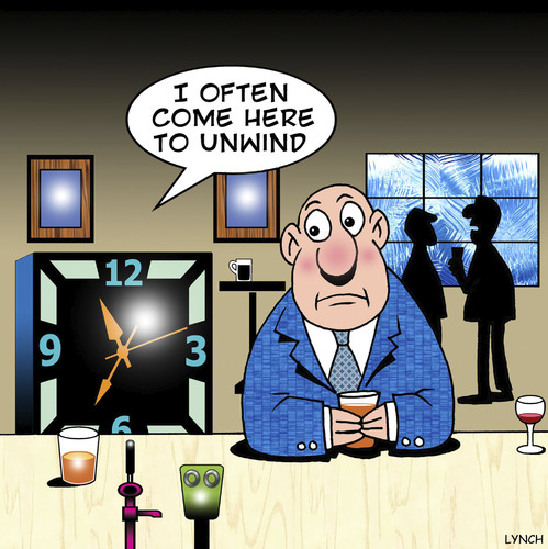 Cartoon: Unwind (medium) by toons tagged stressed,drinking,bars,pubs,unwind,timepiece,watches,clocks