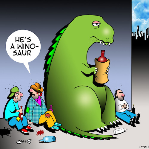 Cartoon: Wino (medium) by toons tagged dinosaurs,wino,alcoholic,tramps,homeless,animals,prehistoric,stone,age,dinosaurs,wino,alcoholic,tramps,homeless,animals,prehistoric,stone,age