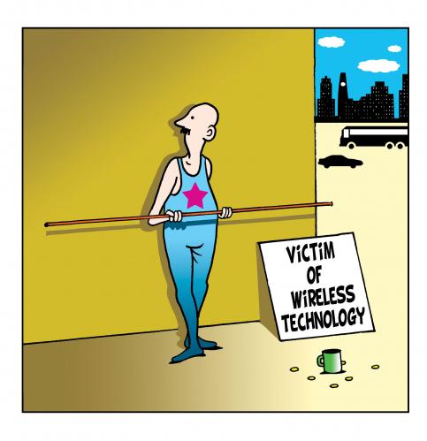 Cartoon: wireless technology (medium) by toons tagged wireless,technology,computers,high,wire,artist,circus,wi,fi
