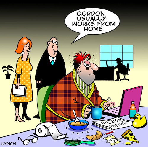 Cartoon: works from home (medium) by toons tagged work,from,home,self,employed,business,office,employment,morning,person,computer,breakfast,gen