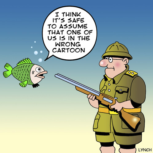 Cartoon: wrong cartoon (medium) by toons tagged hunting,fishing,big,game,fish,shotgun,underwater,cartoons